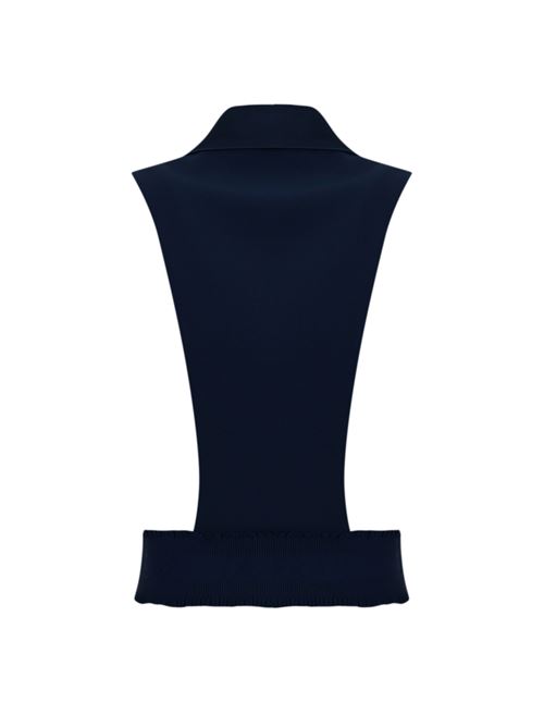 Gilet smoking blu oltremare in crepe con rever in raso Elisabetta Franchi | GL00251E2DC8